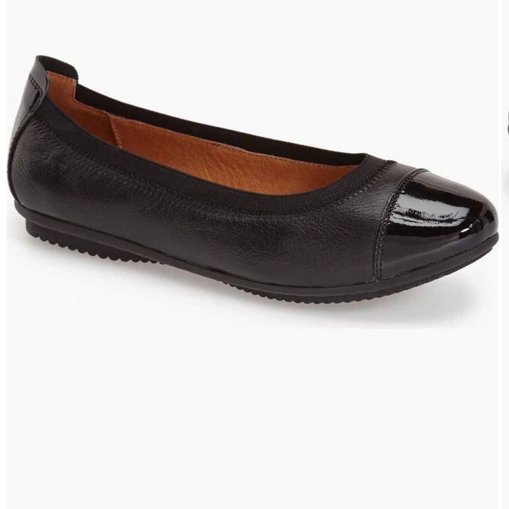 JOSEF SEIBEL Pippa Cap Toe Black Leather Patent Toe Ballet Flats 38 8